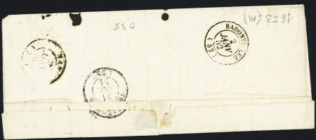 N°4 OBL grille + T13 Ornans (1851) sur lettre, ind 15. TB