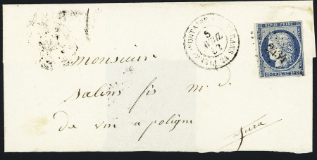 N°4 OBL PC 2434 + T15 "Pierrefontaine les Varans" (1852) sur lettre, ind 16, B/TB
