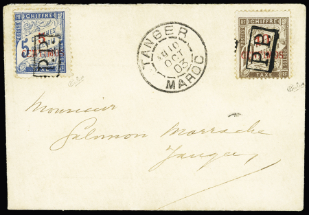 n°18 + 19 sur lettre locale avec cad Tanger 10 oct. 1903, TB, R, signé Calves (cote détachés)