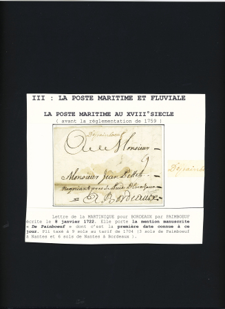 Paimboeuf : lettre de Martinique pour Bordeaux avec marque d'entrée manuscrite "De Paimboeuf" (L n°1). Rare et TB