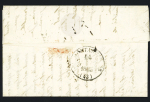 Lettre écrite à bord de de "La jeune Céline" en rade de Saint-Pierre (Martinique) pour Montargis, avec CAD d'entrée T12 "Painboeuf" (1835) + marque encadrée "Pays d'Outremer" et taxe manuscrite 8 (Salles n°107), in