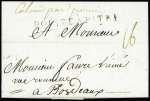 Lettre avec MP "Pointe à Pitre" (Jamet n°5) pour Bordeaux avec marque d'entrée manuscrite "Colonies par Pornic". Association RR et TB, ind 24