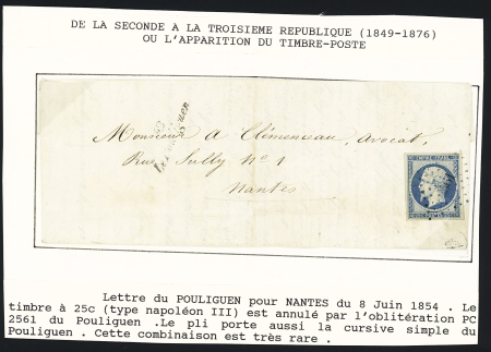 Le Pouliguen : n°15, 25c bleu, OBL PC 2561 + cursive "42 Le Pouliguen" sur lettre, cas exceptionnel de cursive avec un n°115. TB