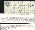 N°37 OBL étoile 7 + CAD "Paris R. des Vlles HAUDRtes" (3 dec 70) sur ballon monté pour St Nazaire avec arrivée 7 dec (Le Franklin). TB, cote 450€