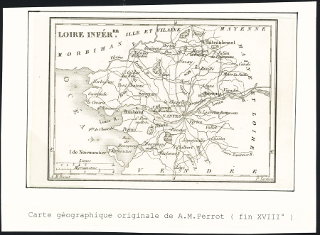 Petite carte géographique originale de AM Perrot (fin XVIIIe siècle) : La Basse Loire. TB