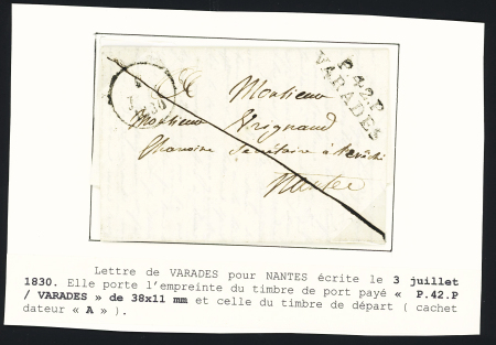 MP "P 42 P Varades" (38 x 11mm + dateur A (1830), ind 17. TB