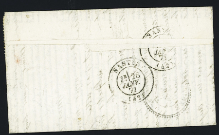 Vieille Vigne : n°37 OBL étoile 15 + CAD "Paris R. Bonaparte" (21 janv 71) sur dépêche-ballon n°24 pour Vieille Vigne près Nantes avec arrivée Nantes 28 janv 71 (Le Général Daumesnil). TB