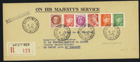 N°517 + 514 + 505 + 547 + 511 + 513 OBL Batz-s-Mer (2.1.45) avec gros millésime de fortune "45", sur lettre recommandée. TB