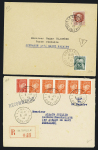 Poche de Saint Nazaire - 2 lettres : n°511, bande de 5 + 514 OBL La Baule (6.11.44) sur LR et n°517 OBL La Baule (1.3.45) sur lettre avec timbre-taxe n°69 OBL Guérande en poste restante. TB