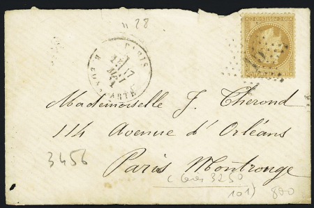 N°28 OBL étoile 15 + CAD "Paris R. Bonaparte" (17 mai 71) sur lettre de Paris pour Paris pendant la Commune de Paris. Rare et TB