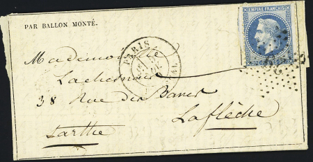 N°29 OBL étoile 29 + CAD  "Paris R. Pascal" (5 nov 70) sur Gazette des Absents n°4 pour la Flèche (Sarthe) avec arrivée 9 nov (La Ville de Chateaudun). TB