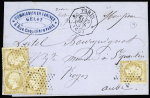 N°23, 4 pièces, OBL étoile muette + CAD octogonal "Paris (60) E1" (1867) sur lettre pour Troyes, ind 16. TB