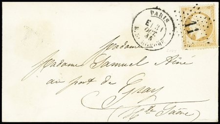 N°23 OBL étoile 11 + CAD rond "Paris R. St Honoré E1" (1865) sur lettre, ind 19. TB
