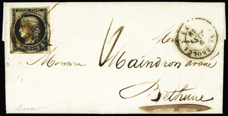Hazebrouck : n°3 OBL T15 "Hazebrouck (57)" + plume (9 janv 1849) sur lettre. RR 