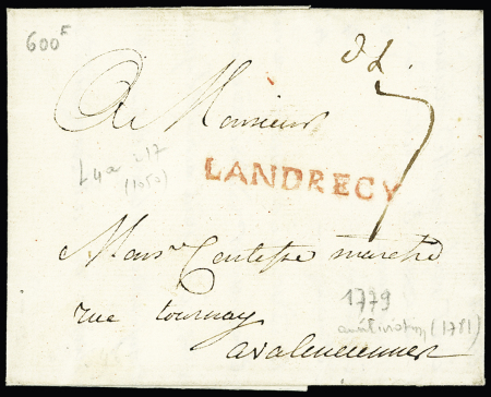 MP rouge "Landrecy" (1779 - L n°4A), ind 19. TB