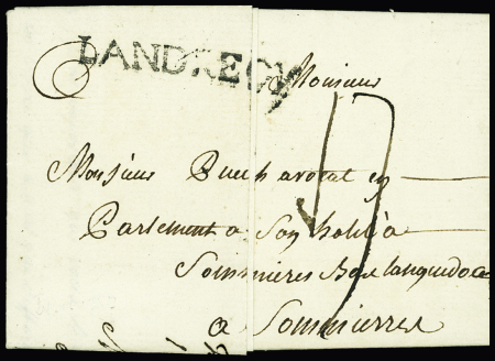 MP noire "Landrecy" (L n°5, 43 x 5mm - 1787), ind 23, rare et TB