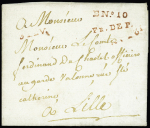 Petite poste de Lille  : lettre avec MP rouges B n°10 et FR DEP" (L n°5) - pièce du catalogue Lenain, ind 25. TB