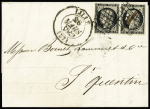 N°3 en paire OBL grille + T13 Lille (1849) sur lettre pour Saint-Quentin. TB