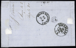 Belgique n°12 OBL GC 2046 + T15 Lille (1864) sur lettre avec taxe tampon 6 façon manuscrite (timbre de Belgique inadmis  en France). RR. TB