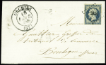 N°10, 25c bleu OBL PC 2334 + T13 "Orchies" (1853) sur lettre. TB