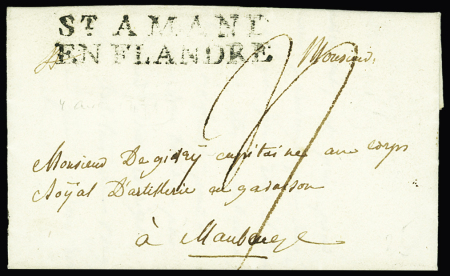 Saint-Amand : petite lettre avec MP "St Amand en Flandre" (L n°3 - 1791), ind 24, ex collection Lenain, certificat Pothion, RR et TB