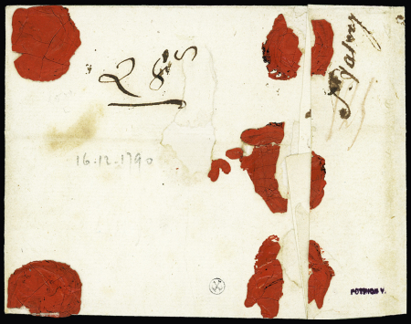 MP "St Vallery SS" (L n°8, ind 16) + MP rond "chargé" + "franc" couronné de Paris (L n°47) sans texte. Jolie pièce, ex collection Lenain. TB