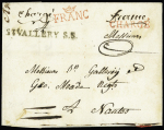 MP "St Vallery SS" (L n°8, ind 16) + MP rond "chargé" + "franc" couronné de Paris (L n°47) sans texte. Jolie pièce, ex collection Lenain. TB