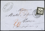 Lettre avec CAD rouge "Strassburg im elsass F" (20.3.71) pour Rouen (74)" seule lettre connue avec CAD franco et timbre-taxe français. TB