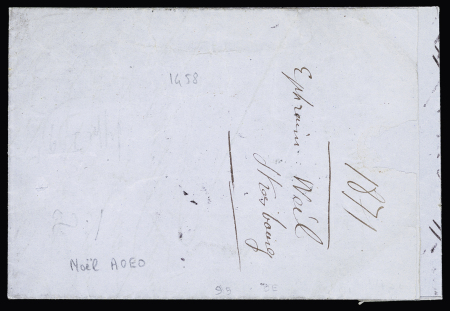 Lettre avec CAD rouge "Strassburg im elsass F" (20.3.71) pour Rouen (74)" seule lettre connue avec CAD franco et timbre-taxe français. TB
