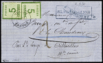 Alsace n°4, 2 pièces, OBL petit cachet rond provisoire "Postes Epinal 1871", à côté cachet rect bleu "K. PR feldpost-relais n°66" + marque tronquée cintrée "Mirecourt" sur lettre pour Aillevillers (Haute-Saône) 