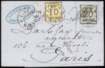 Alsace n°5 + 6 OBL cachet rond provisoire "Rouen 1871" sur lettre pour Paris AFF à 30c par la voie de Belgique. TB