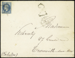N°29 OBL étoile 20 + CAD "Paris R. St DOMque St Gn 53" (2 mars 71) sur lettre pour Trouville sur Mer avec taxe tampon 2 clouté (voir l'ouvrage de JP Bournique sur l'Alsace Lorraine 1879 - 1872 page 87). Seulement 2 pi