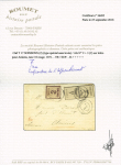 Alsace n°2 + n°3 en paire OBL CAD T17 "Soissons (2) avec dateur partiel 1 Janv sur lettre pour Amiens avec "10" au crayon rouge pour confirmation d'affranchissement. Certificat RHP. RR et TB