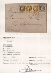 N°39 + 40 en paire + 46 OBL GC 2049 + T16 Limoges (1 sept 1871 - 1er jour de tarif) sur lettre pour La Souterraine (Creuse). Bel AFF homogène uniquement à base de timbres de Bordeaux. RR et TB. Certificat JF Brun.
