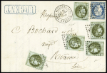 N°39, 5 pièces + n°37 OBL GC 4245 + T17 Villefranche-s-Saone (68)" 9 sept 71 sur lettre, spectaculaire et TB