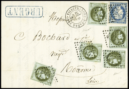 N°39, 5 pièces + n°37 OBL GC 4245 + T17 Villefranche-s-Saone (68)" 9 sept 71 sur lettre, spectaculaire et TB