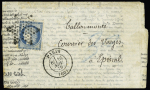 N°37 OBL étoile muette + CAD "Paris (60) (16 nov 70) sur ballon monté (Agence Havas) pour Epinal avec taxe allemande 30 au crayon bleu à l'arrivée. TB