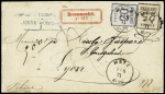 Alsace n°6 + 7 OBL CD "Metz" (9.6.71) sur lettre recommandée pour Lyon avec étiquette rouge "Recommandirt n°213" et taxe 4 manuscrite au recto. RR et TB