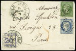 Alsace n°6 OBL CAD bleu fer à cheval "Muhlhausen i els" (13 nov 71) + n° 20 + 37 OBL PC du GC 420 (Belfort) avec taxe française 15 au crayon rouge pour double-port. TB