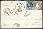N°60 OBL losange de points "PC2°" ambulant + Allemagne n°17 OBL CAD "Metz" (22.5.72) sur lettre pour La Fère (Aisne) avec griffe encadrée rouge "affranchissement insuffisant" rayée à la plume. TB