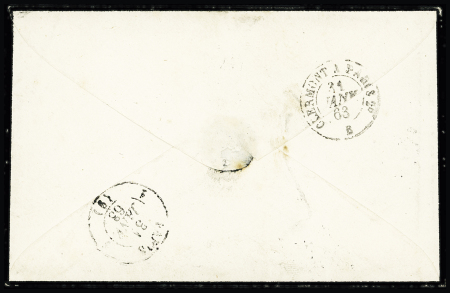 Loiret : n°22 OBL GC 1126 + T22 "Corbeilles du Gâtinais (43)" (1863) sur lettre avec fin liseré de deuil, ind 18 Chevalier. TB
