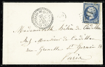 Loiret : n°22 OBL GC 1126 + T22 "Corbeilles du Gâtinais (43)" (1863) sur lettre avec fin liseré de deuil, ind 18 Chevalier. TB