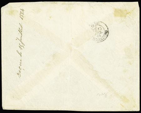 Colonies Générales n°53 OBL CAD "Côte d'Or et Gabon - Gabon" (14 juin 1884) répété à côté sur lettre, rare et TB.