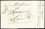 Lettre de Naples pour Lyon avec mention manuscrite d'achemineur "reçue par paquebot à vapeur de Marseille le 8 juillet 1833 P.Fidemany et Peyron" + CAD T13 Marseille (9 juil 33). TB