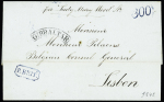 Lettre de Gibraltar pour le consul de Belgique à Lisbonne avec marque cintrée noire "Gibraltar" et marque encadrée bleue "P. Brit" (1840). TB