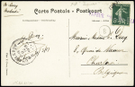 N°137, 5c Semeuse vert avec griffe violette belge "Vapeur Anversville" sur carte postale du paquebot pour Charleroy. TB