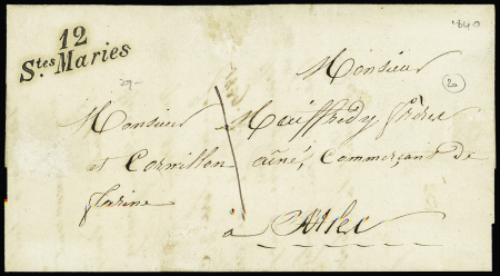 Cursive "12 Stes Maries" (1840), ind 20, rare et TB