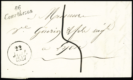 VAUCLUSE : cursive "86 Courthezon" + dateur "A" (1847)