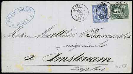 N°75 ° 79 OBL CAD "Alger bat à vap" (1877) sur lettre pour Amsterdam (Salles n°492). Jolie pièce