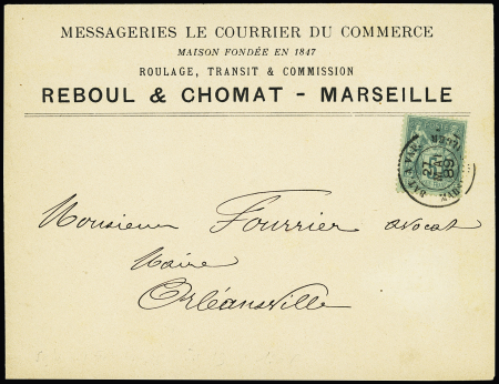 N°75 OBL CAD "Bat a vap Marseille-Alger" (1889) sur lettre de Marseille pour Orléansville" (Salles n°567). Jolie pièce